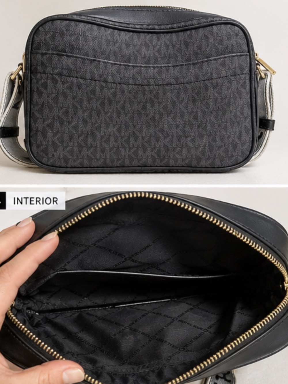Michael Kors Jet Set Black Logo Camera Crossbody Bag Wide Logo Strap - Picture 2 of 2